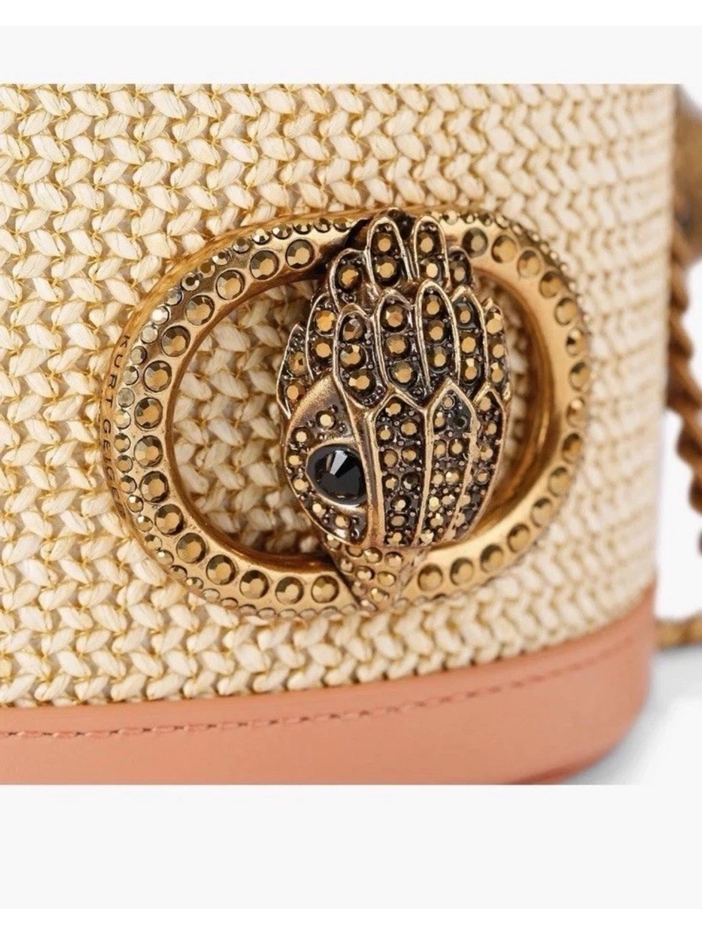 New Kurt Geiger London Cream & Tan Woven Crossbody with Gold Serpent Detail
